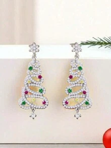 1 对圣诞树设计耳环，送给女性的圣诞礼物 - 彩色 - 查看 3