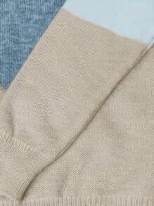 大码女式 V 领钩针编织长袖纯色套头毛衣，休闲日常和周末穿着，春季 - 杏+白+灰 - 查看 4