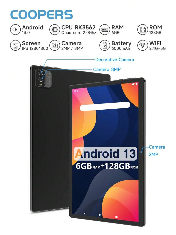 COOPERS 10.1インチ Androidタブレット 6GB/128GB