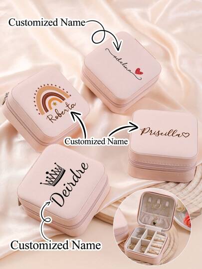 1pc Personalized Gifts With Butterfly, Heart, Crown Name Jewelry Box For Women, Custom Travel Jewelry Case With Name Flower, Leather Jewelry Box For Rings, Earrings, Necklaces For Him Her, For Children's Day, For Father's Day, For Graduation, For Weddings, For Housewarming Living Room, Bedroom, Office, Tea Room, Home, Bathroom