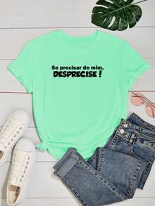 Women's Baby Look Printed T-Shirt Phrases If You Need Me, Leave Me Various Colors 100% Cotton - Màu xanh Bạc hà - Xem 2