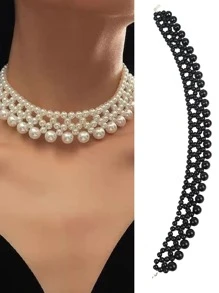 A Handmade Pearl Tie With Elegant Retro College Style For  Girls. Heavy-Duty Beaded, All-Match Fashion Item. A Hollowed-Out Woven Tie That Can Be Matched With Shirts, JK Uniforms And Suits. Suitable For Occasions Such As Campus Dances And Activity Parties. - Multicolor - View 8