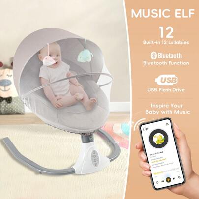 Elektrische Baby Schaukel Wiege Kleinkind Prahler Wippe Stuhl Bluetooth Musik Wiege