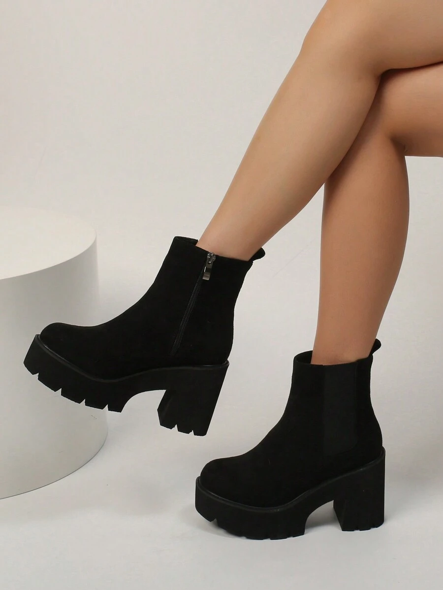 Botas de tobillo de cuña gruesa de estilo simple y casual para mujer, para otoño/invierno