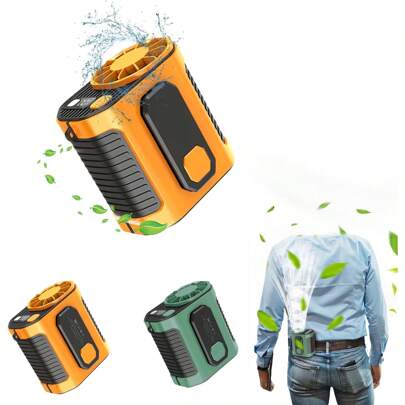 1pc Personal Waist Mounted Rechargeable Fan, 3 Speed Settings 5300RPM Airflow, 8 Hour Runtime, LED Light, Wearable Waist Belt Fan, Mini Portable Fan For Outdoor, Construction Site, Farm, Travel, Fishing