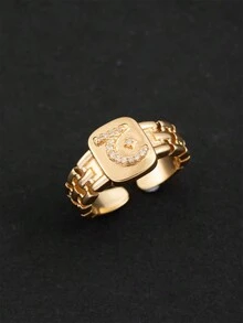 1pc Women's Minimalist Arabic Initial Open Ring (Only Arabic Letters) - Gold - View 28