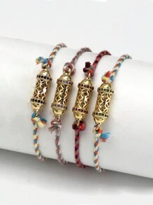 1 件时尚铜眼微镶嵌吊坠可调节编织绳手链，适合日常佩戴 - rope - 查看 3