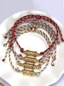 1 件时尚铜眼微镶嵌吊坠可调节编织绳手链，适合日常佩戴 - rope - 查看 7