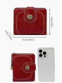 1pc New Stylish Personalized Red PU Leather Women's Wallet Multi-Functional Wallet Fits Cards ID Photos Keys Coins Great Gift For Family Friend Classmate Couples Birthday Teacher Souvenir For Women Wallet Purse Wallet Small Wallet - Red - View 7