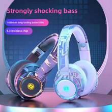 全新升级无线耳机，智能降噪，立体环绕音效，超长续航，炫目灯光，酷炫潮流外观级别必备。适用于苹果 iPhone、iPad、笔记本电脑，适合家人、朋友、儿童、万圣节、秋季的礼物 - 藍色 - 查看 2