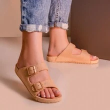 Birken Slide Two Buckles Injected Women's Flat Sandals - Cork - View 3