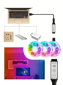 1pc 1m/3 Meters/5m/10m RGB Color Lights String, LED Home Decor Atmosphere Lamp, 3-Key Switch, Suitable For Room Decoration, Party Decoration (Remote Control Not Included) - RGB - 查看 9