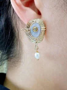 1pair Classic Women Elegant Faux Pearls Earrings Anniversary Gift Vintage Jewelry Accessories - Hoa tai - Xem 2