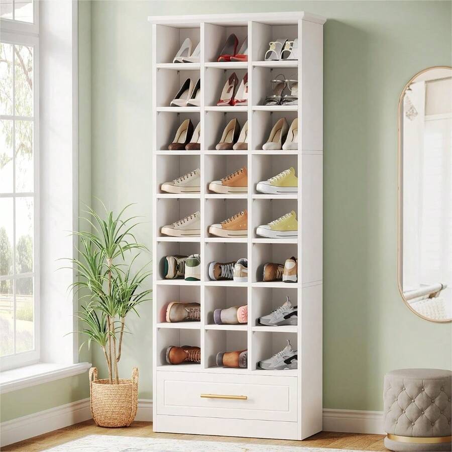 9Tier Shoe Storage 71Inch Tall Wooden Shoe Rack Freestanding