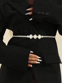 1 chiếc thắt lưng co giãn đính đá quý kim loại cho nữ, dây thắt lưng thời trang cho váy, áo sơ mi, áo len - A - Xem 2