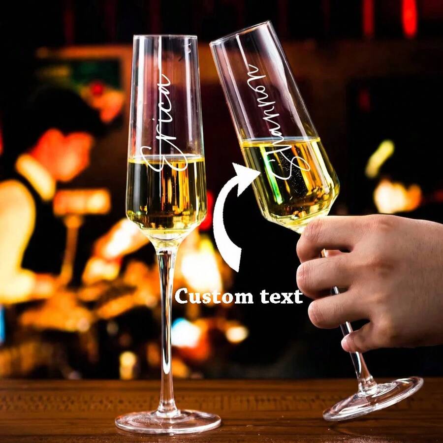 1/2pcs 7oz Personalized Laser Engraved Glass Wedding Champagne Flutes Minimalist Multi-Pattern Flute Wedding Toasting Cups Wedding Favor Couple Gift Wedding Essentials Personalized Gifts Wedding Gift For Guest, Anniversary - Transparent - View 1