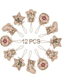 12 Stück rustikale Jutedekorationen für Weihnachten, Bauernhaus-Hängeornamente für Weihnachtsbaum, Party, Raum, Kranz Dekoration Heim Dekoration Raumdekoration Winter