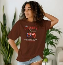 Women's "Cherry" T-Shirt 100% Cotton - 鏽棕色 - 查看 1