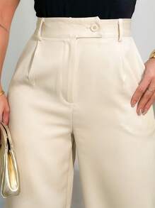 EMILI LULU RUN Women's Tailored Wide Leg Trousers With Crossover Closure - Beige - View 5