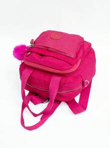 Waterproof Pompom Multilayer Crossbody Backpack Bag IMPORTED W5001 - Màu Hồng Tươi - Xem 6