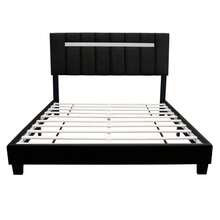 THE BLACK SERIES QUEEN SIZE ADJUSTABLE UPHOLSTERED BED FRAME WITH GOLD ACCENTS ON THE HEADBOARD HAS AN ELEGANT LOOK AND REQUIRES NO SPRINGS!,Glint - 黑色 - 查看 2
