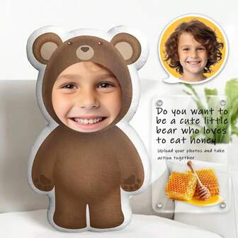 1 pezzo Cuscino personalizzato in peluche a forma di orsetto miele, con inserto, morbido, traspirante, confortevole, cuscino decorativo per soggiorno, camera da letto, divano, idea regalo unica personalizzata ideale per lui, lei, fidanzato, papà, fidanzata, mamma, famiglia, amici, animali domestici per anniversari, San Valentino, Festa della mamma, compleanni, Giornata dei bambini, Festa del papà, laurea, matrimoni, Natale, inaugurazione di casa, per divano, letto, auto, sala da tè, camera da letto, soggiorno