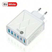 高压 6 端口 3A 3C 美国/欧盟/英国插头 QC3.0 多 USB 充电器适配器兼容 Apple、兼容三星和其他智能手机，适用于旅行、办公室、宿舍和家庭多端口 - 查看 3