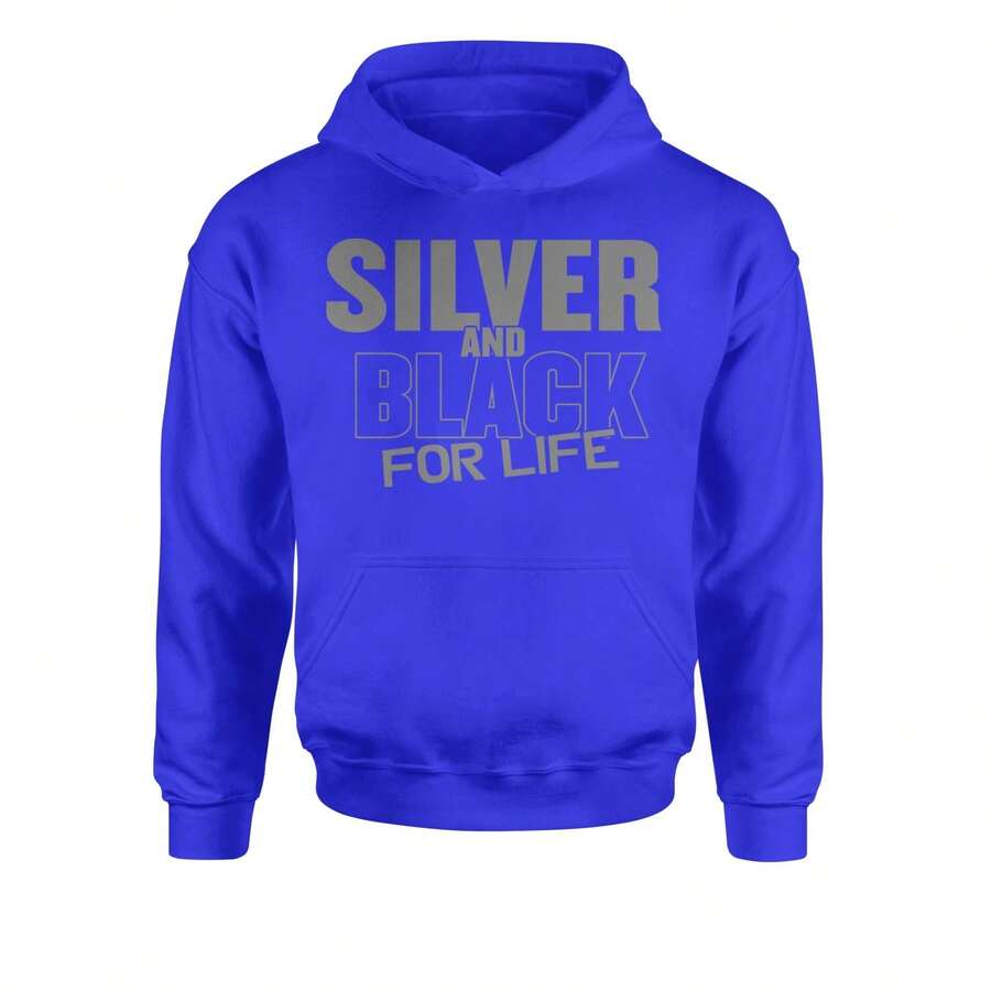 Silver And Black For Life Football Fan Youth-Sized Hoodie
