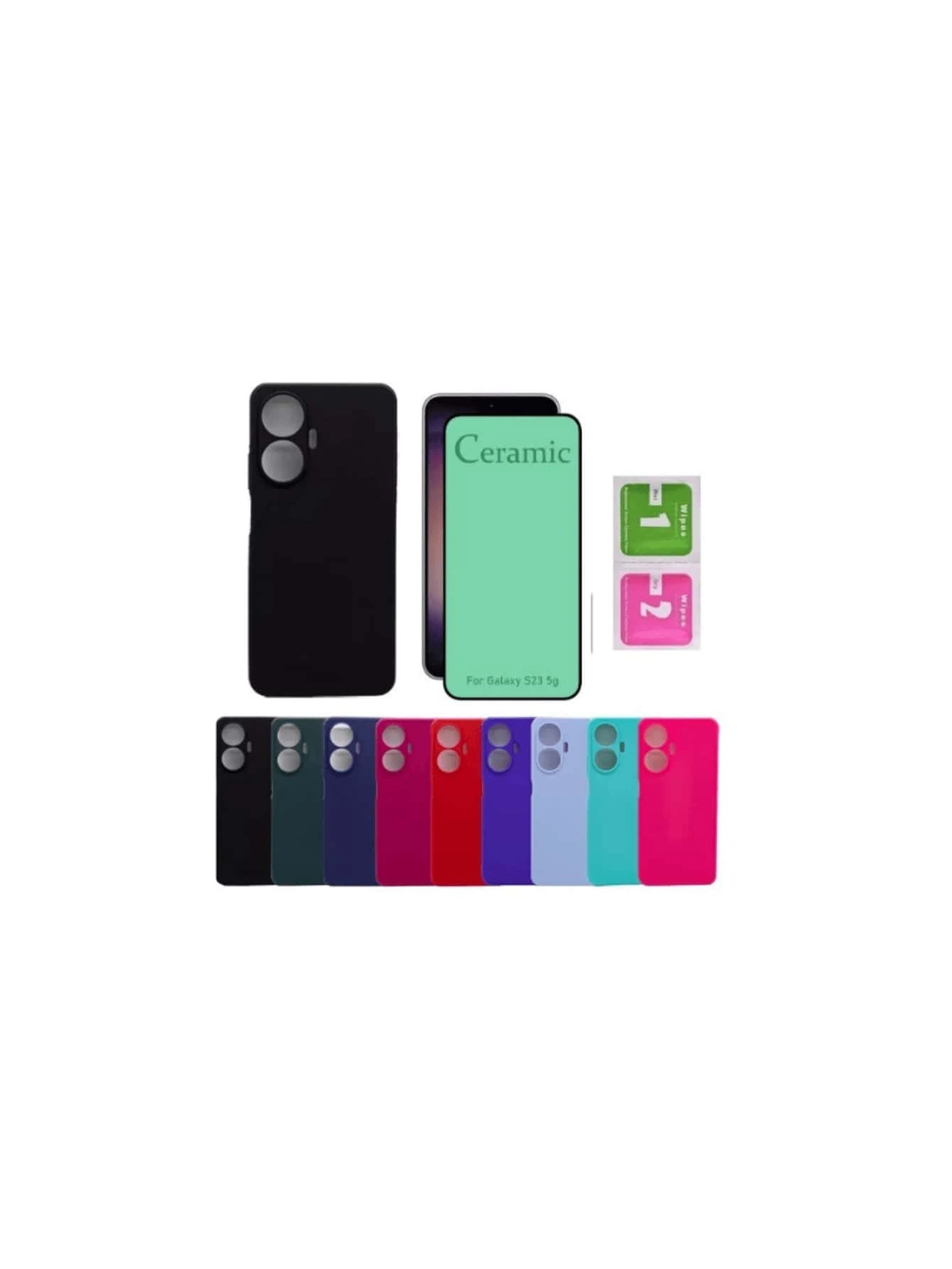 2 In 1 Kit Velvety Colorful Case Cover + Ceramic Film For Samsung A34 - Black - View 1
