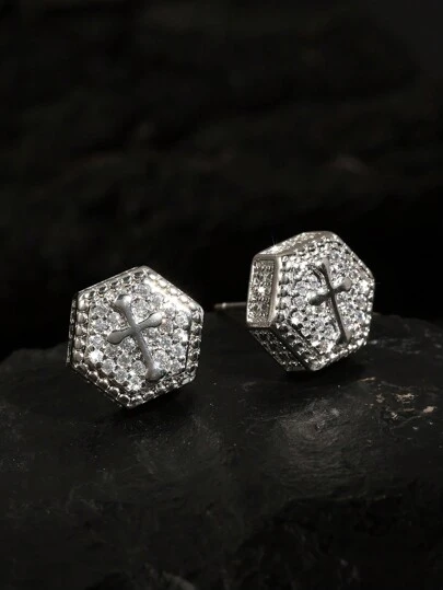 2pcs Unisex Simple Copper Cross Stud Earrings, Suitable For Parties & Travel