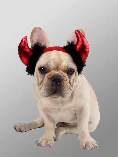 ABLAZE ZAI 1pc Adjustable & Stretchable PU Leather Devil Headband With Black Feathers & Red Horns, Suitable For Cats, Dogs, Halloween Party Costume