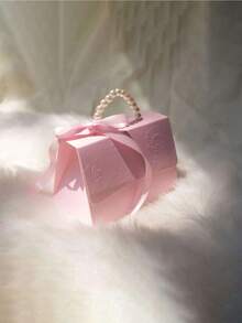 2pcs Faux Pearl Handle Decor Paper Gift Box,Exquisite Pink Gift Packaging Box For Valentine's Day Wedding Gift - Multicolor - View 3