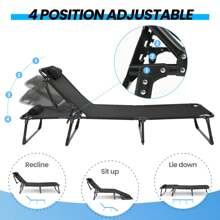 Cama plegable para camping con capacidad de 500 libras, sillón reclinable de 4 posiciones, cama plegable con colchón y almohada extraíbles, camas plegables portátiles para camping, hogar, oficina, jardín, piscina (negro gris)