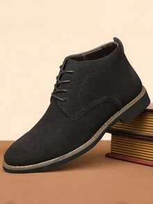 男士休闲商务百搭高帮套脚靴，新款绒面英伦风格软底皮靴