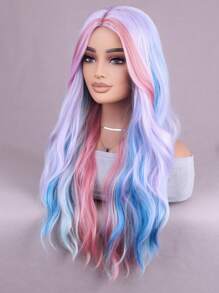 Multi-Color Gradient Wig Long Wavy Curly Wig Natural Synthetic Heat Resistant Fiber Wig For Everyday Party Use (26 Inches) - Multicolor - View 4