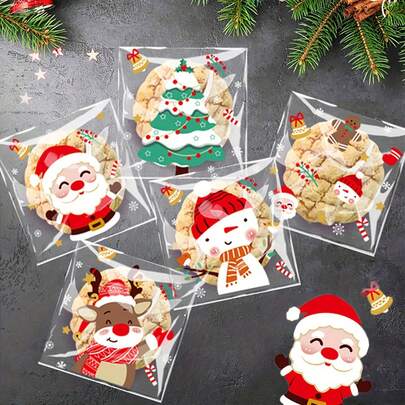100pcs Five-In-One Christmas OPP Candy Self-Adhesive Bag Chocolate Bakery Treats Biscuits Snacks Packaging Bag Christmas Decorations Christmas Decor Christmas Gifts Christmas Party Supplies Christmas Gift Bags Christmas Bags Christmas Stickers Christmas Christmas Decorations Christmas Pajamas Christmas Gifts Christmas Decor