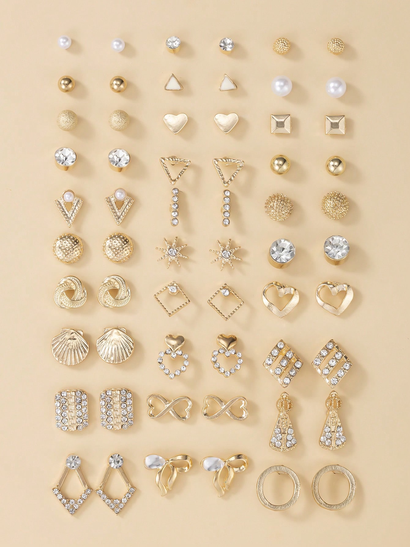 1 طقم 30 قطعة حلقات أذن مرصعة بخرز معدني رقيق بتصم...