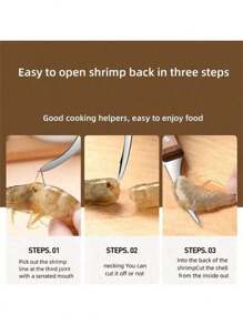 1pc Stainless Steel Shrimp Deveiner - Easy To Clean Seafood Prep Tool For Effectively Removing Shells And Deveining Shrimp, Essential For Home Kitchen And Outdoor Camping - Multicolor - View 8