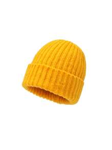 Bonnet tricoté classique rétro ample de couleur unie pour femmes, chapeau de ski épais et isolé pour l'hiver et l'automne