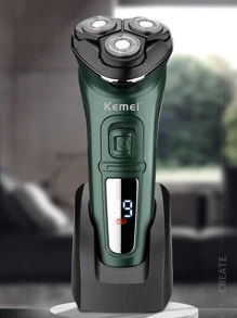 Kemei 科美 KM-2805 旋转式电动剃须刀 - 3D 刀片，防夹技术 | USB-C 快速充电 + 90 分钟使用 | 男士防过敏修剪器 | 父亲节礼物 - 墨綠色 - 查看 2