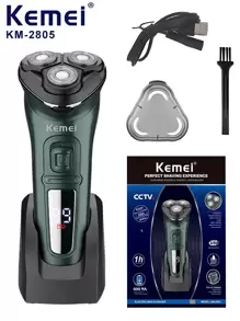 Kemei 科美 KM-2805 旋转式电动剃须刀 - 3D 刀片，防夹技术 | USB-C 快速充电 + 90 分钟使用 | 男士防过敏修剪器 | 父亲节礼物 - 墨綠色 - 查看 1