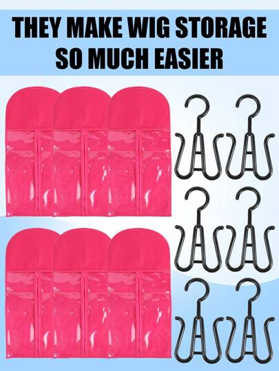 3/6 件套接发架假发收纳袋可容纳多个假发架假发袋带衣架接发收纳袋假发衣架可容纳多个假发接发、假发及配件