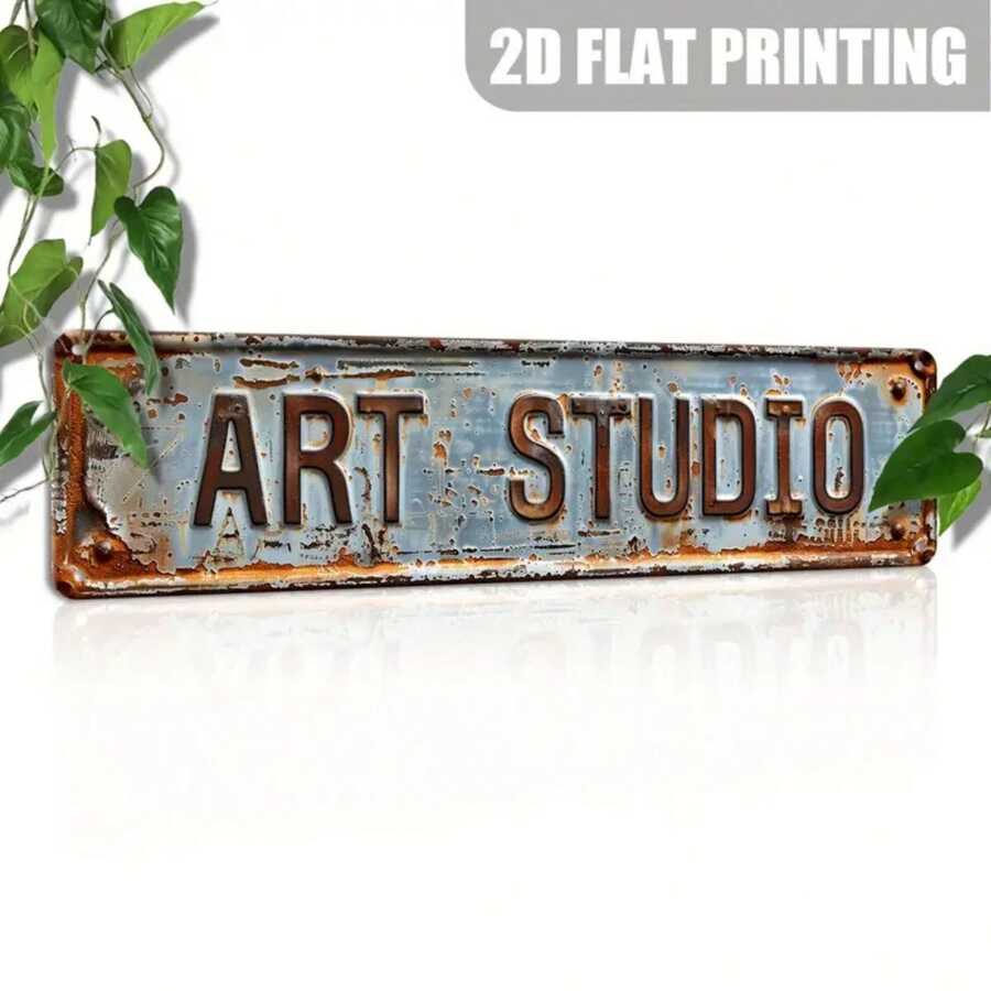 Biển treo tường kim loại mộc mạc cổ điển 15,7" X 3,9", đồ trang trí treo đa năng trong nhà/ngoài trời cho trang trại, hiên nhà, nhà để xe, nhà ở - Biển hiệu logo Vintage Art Studio, ý tưởng quà tặng độc đáo, vị trí lỗ ngẫu nhiên, đồ trang trí nhà cửa, đồ trang trí phòng, đồ trang trí tường - Nhiều màu - Xem 1