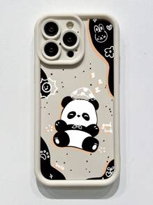 1 件简约熊猫日光浴图案米色加厚防震镜头全覆盖保护手机壳，用户的时尚之选，兼容 Apple///Infinix/Vivo/Oppo