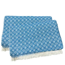 2 Sofa Blanket Full Of Luxury Charm 2.40x1.80 Giant 100% Cotton - Màu xanh da trời với kem - Xem 1