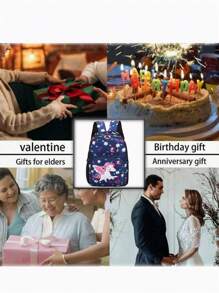 1 件时尚可爱卡通蝴蝶和独角兽印花背包，图案放置随机 - 深藍色 - 查看 5