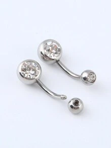1pc Stainless Steel Bling Rhinestone Navel Ring, Simple & Shiny Gold For Daily Wear Women - Yellow Gold - View 2