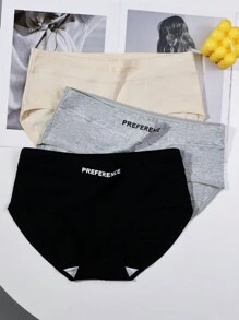 4 Stücke Damen Unterwäsche aus nahtlosem, atmungsaktivem, weichem Trikotstoff in Einfarbig und mit Buchstabenprint, Sportsstil, ganzjährig