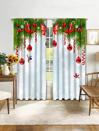 2 pezzi Tende con stampa ad albero di Natale multicolore, tende moderne e alla moda con passanti per uso quotidiano e natalizio