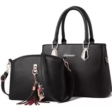 Kit Bolsa Feminina Luxo De Mão Vintage Chaveiro - Preto - Visão 1
